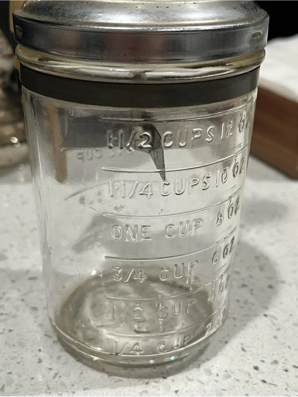 Vintage 50s Nut Chopper 5393 Hazel Atlas Glass Measure Cup Steel Retro Black MCM